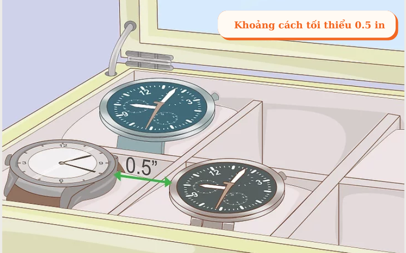 Khoảng cách tối thiểu giữa những chiếc đồng hồ là 0.5 in